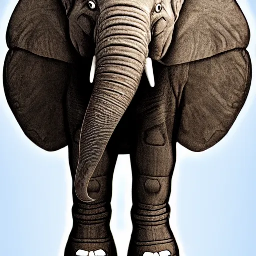 Prompt: muscular anthropomorphic!!! elephant wearing pants