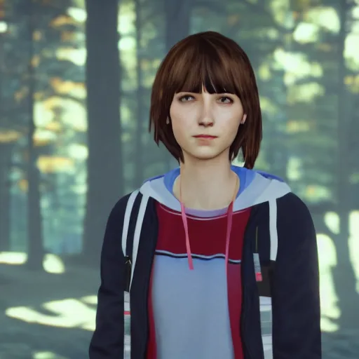 Image similar to A portrait photo of Max Caulfield, from the game Life is Strange, wearing Ravenclaw robes. in game capture