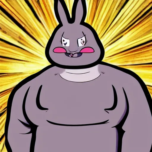 Prompt: horrifying big chungus watches you with massive, lifeless eyes