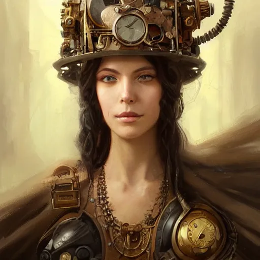 Image similar to a beautiful portrait of a steampunk goddess, a detailed painting by greg rutkowski and raymond swanland, featured on cgsociety, fantasy art, detailed painting, artstation hd, photorealistic