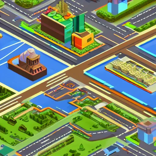 Image similar to front on isometric bismuth city streets, front on isometric video game