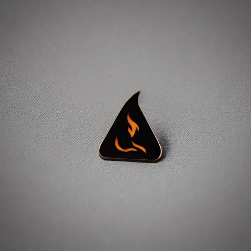 Image similar to an award - winning photograph of minimalistic clean fire flames warning label enamel pin, beautiful cinematic light, behance