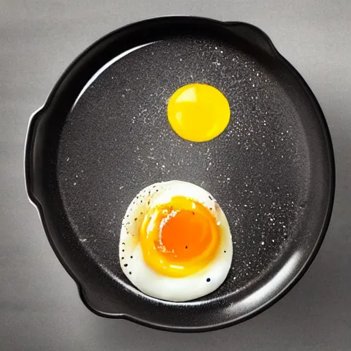 Prompt: an egg frying in a pan with edward norton's face in the yolk