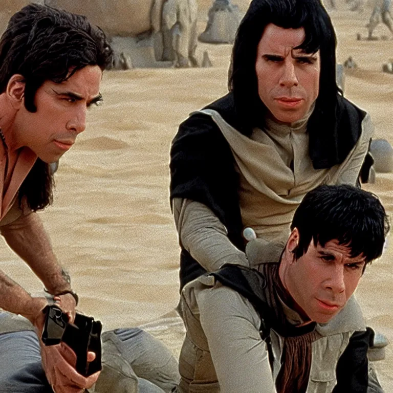 Image similar to Confused john travolta from pulp fiction, on tatooine