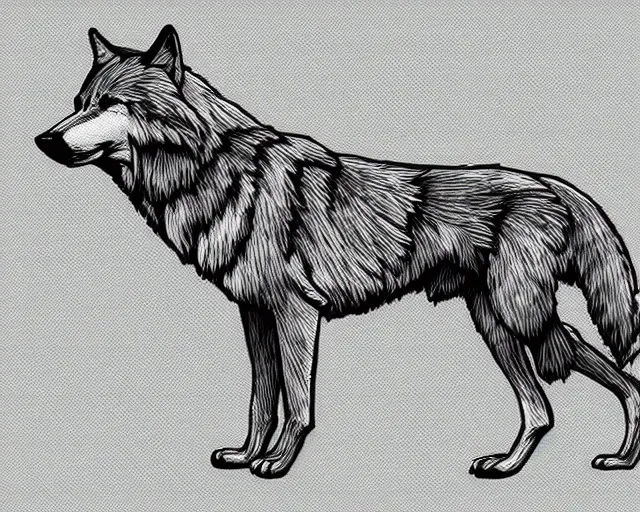 Image similar to professional digital art of a full-body outline of a wolf, very simple, no color, high quality, HD, 8K,