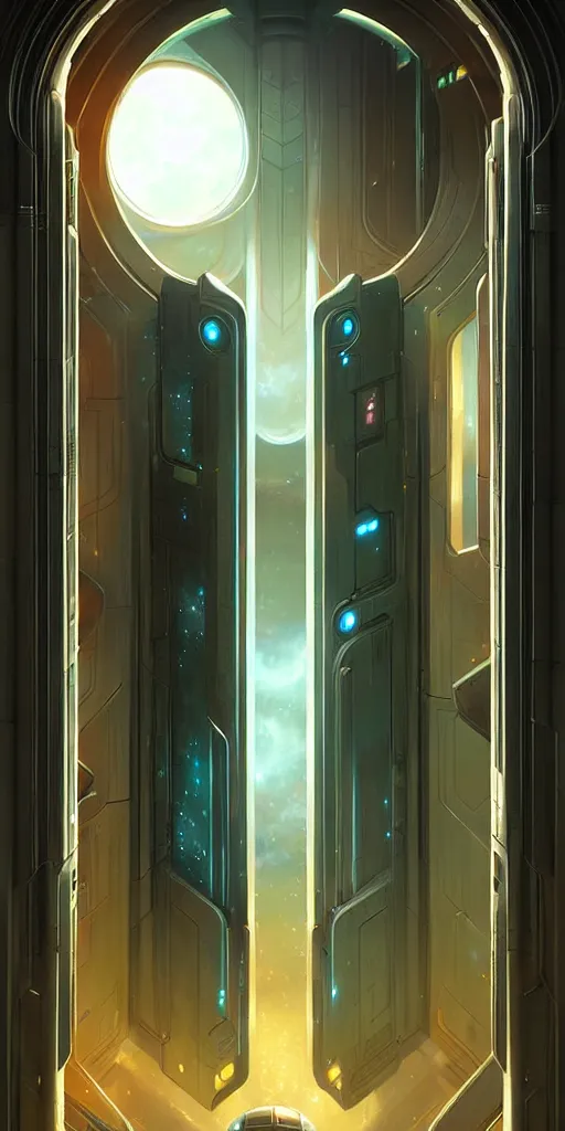 Image similar to hyper realistic art - deco sci - fi double door by jordan grimmer, darek zabrocki