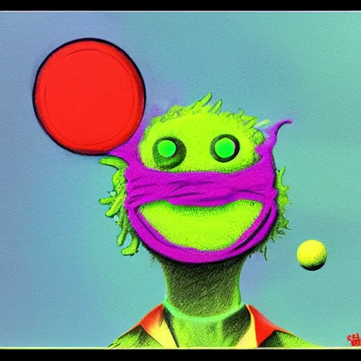 Image similar to Paris Hilton tennis ball monster ,tennis ball, digital art, smoke, fantasy,chalk, magic, trending on artstation, ultra detailed, professional illustration by Basil Gogos