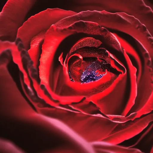 Image similar to award - winning macro of a beautiful black rose made of glowing molten magma