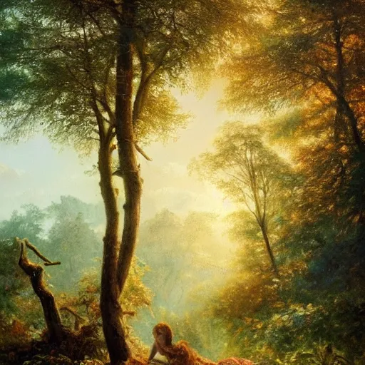 Image similar to today I am thinking about trees oil on canvas, by Hans Zatzka, trending on artstation, masterpiece, detailed, beautiful light, 8K