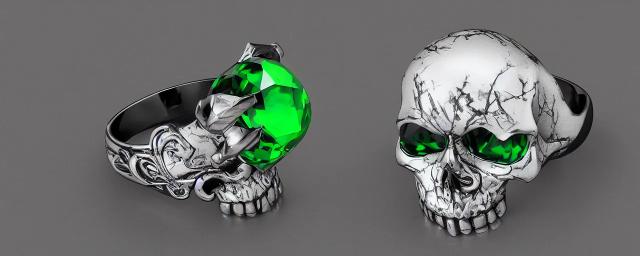 Image similar to simple magic ring of poison, ring, skull, green, black, smooth shank, crystals, engravings, product design, jewelry, colorful, art by gerald brom, greg rutkowski and artgerm, photo realism, unreal engine, c 4 d
