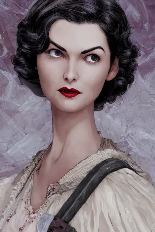 Prompt: character portrait of white princess sherilyn fenn audrey horne in the marketplace in the sky, color page, 4K, tone mapping, doll, Akihiko Yoshida, James_Jean_Andrei_Riabovitchev_Marc_Simonetti, Yoshitaka Amano, digital illustration, braided hair, ringlet, curls