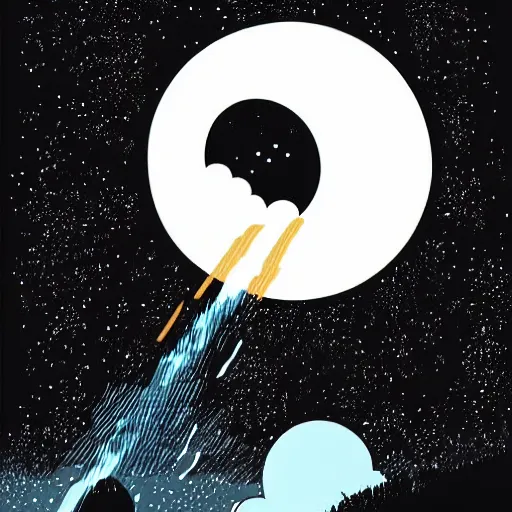 Image similar to ilya kuvshinov, mcbess illustration of an amazing meteor shower