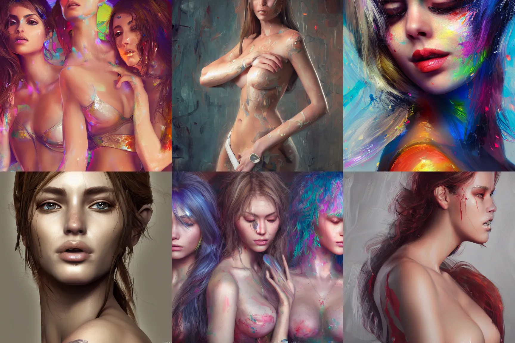 Prompt: A highly detailed 4k abstract painting of beautiful women. ArtStation, CGSociety, Unreal Engine