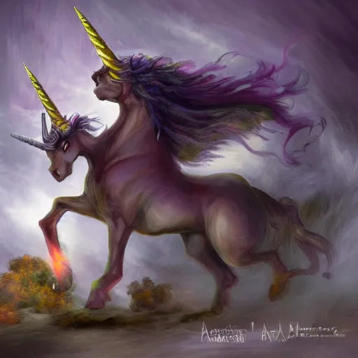 Image similar to an evil unicorn, fantasy art