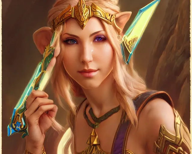 Image similar to liz katz as zelda, 8 k, deep focus, d & d, fantasy, intricate, elegant, highly detailed, digital painting, artstation, concept art, matte, sharp focus, illustration, hearthstone, art by artgerm and greg rutkowski and alphonse mucha