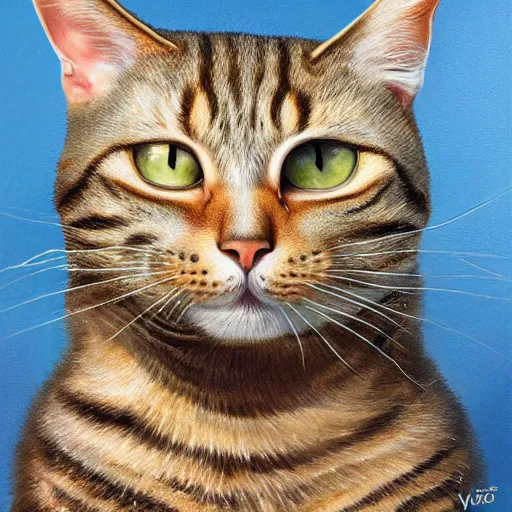 Image similar to tabby cat in the museum, cuddly fur, highly detailed, sharp focus, digital painting, artwork by Victor Adame Minguez + Yuumei + Tom Lovell + Sandro Botticelli