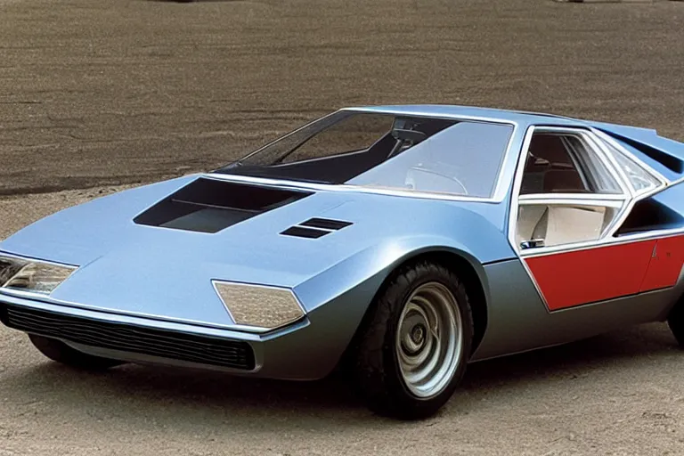 Prompt: designed by Giorgetto Giugiaro of a single 1972 Citroen AMC AMX/3 BMW M1, cinematic Eastman 5384 film