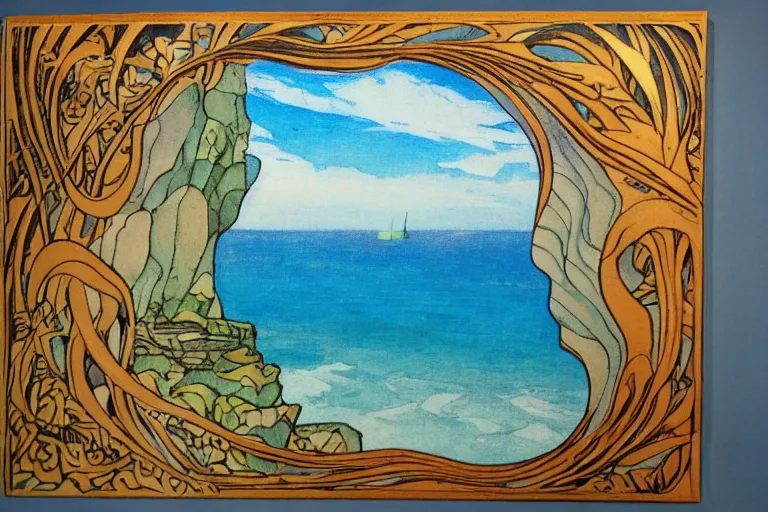 Image similar to seaside cliffs in the style of art nouveau