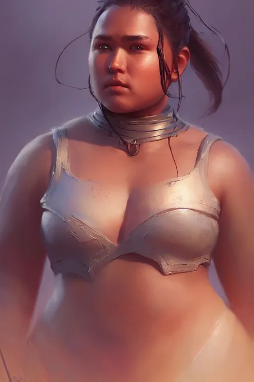 Image similar to portrait of a beautiful chonky young female warrior in the middle of a fight as drawn by eric anthony johnson ericanthonyj artstation artgerm greg rutkowski and magali villeneuve 8 k subsurface scattering, soft light