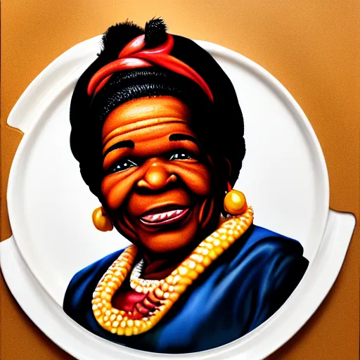 Prompt: uhd photorealistic pancake portrait of aunt jemima.