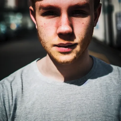 Prompt: a photo portrait of a young Northern Irish man facing the camera, centred, upper body, 8k, high quality, flickr