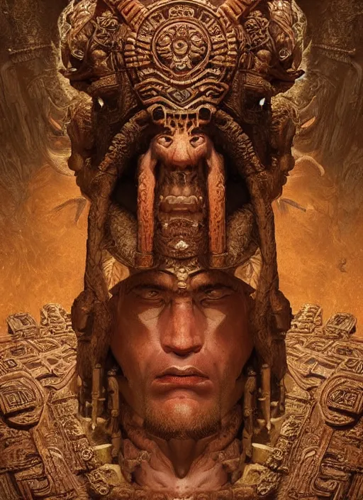 Image similar to digital _ painting _ of _ mayan god _ by _ filipe _ pagliuso _ and _ justin _ gerard _ symmetric _ fantasy _ highly _ detailed _ realistic _ intricate _ port