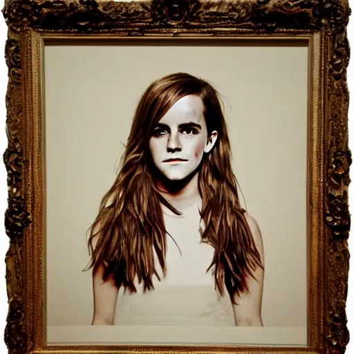 Image similar to portrait of emma watson, medium shot. by hermann nitsch and hermann nitsch