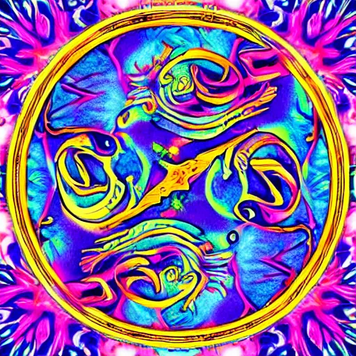 Image similar to detailed axolotl god on a yin yang background, psychedelic