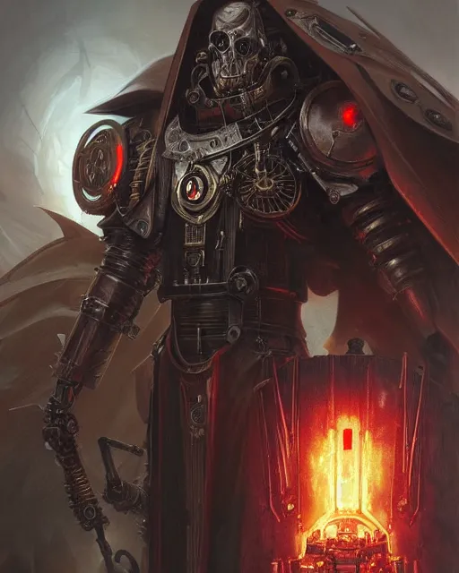 Image similar to adeptus mechanicus portrait, dark fantasy, warhammer 4 0 k, digital painting, by by artgerm and greg rutkowski and magali villeneuve