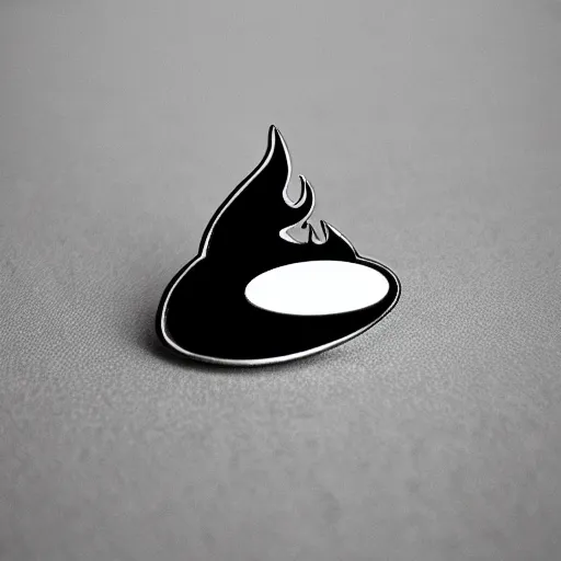 Prompt: a photo of a retro minimalistic fire flames warning enamel pin, use of negative space allowed, black and white only, smooth curves