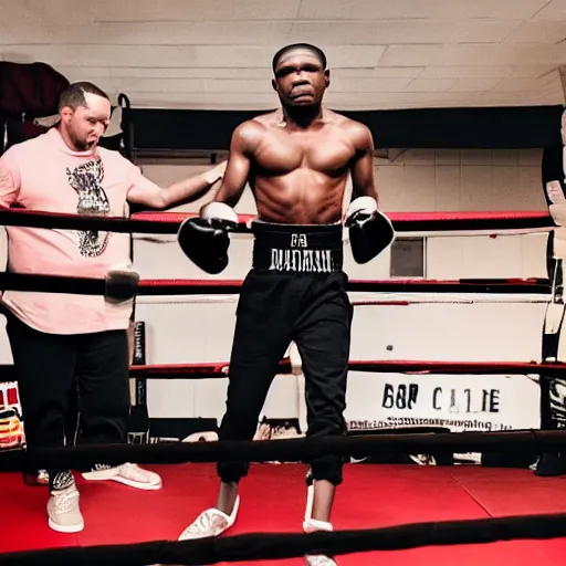 Image similar to dababy in a boxing ring 4 k quality super realistic