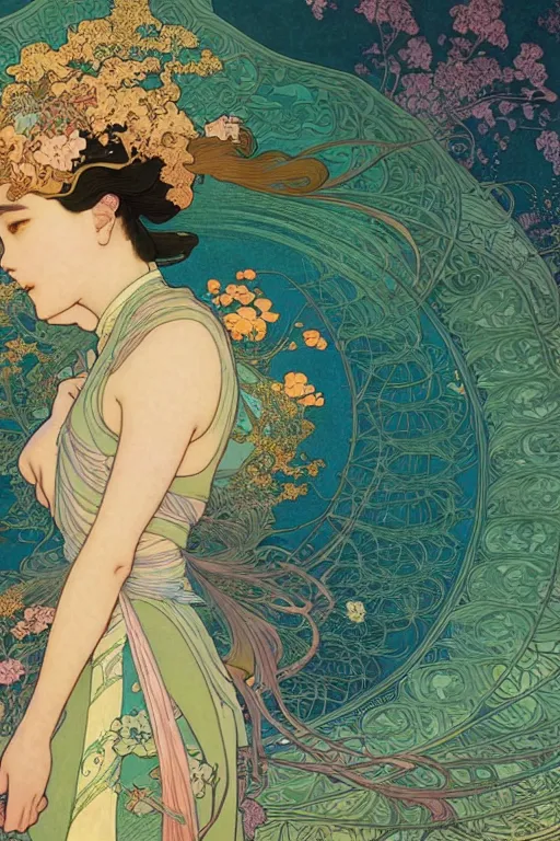 Image similar to a beautiful hyperdetailed character design 4 k wallpaper illustration of phoenix, victo ngai style, alfons mucha ， from china, style of studio ghibli, chinese style