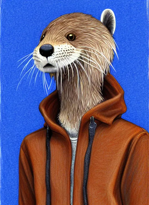 Prompt: expressive stylized master furry artist digital colored pencil painting full body portrait character study of the otter ( sergal ) small head fursona animal person wearing clothes jacket and jeans by master furry artist blotch, sharp focus