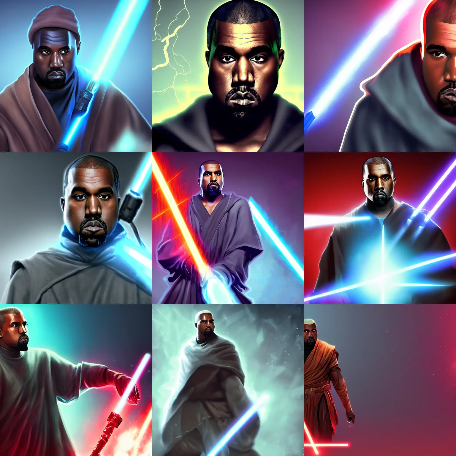 Prompt: Kanye West as a jedi, League of Legends Splashscreen, trending on artstation, HD Wallpaper