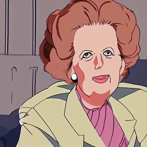 Image similar to A still of Margaret Thatcher as a catgirl in a 2010s anime