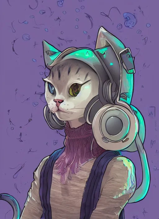 Prompt: cat seahorse fursona wearing headphones, autistic bisexual graphic designer and musician, attractive androgynous humanoid, coherent detailed character design, weirdcore voidpunk digital art by akihiko yoshida, furaffinity, cgsociety, trending on deviantart