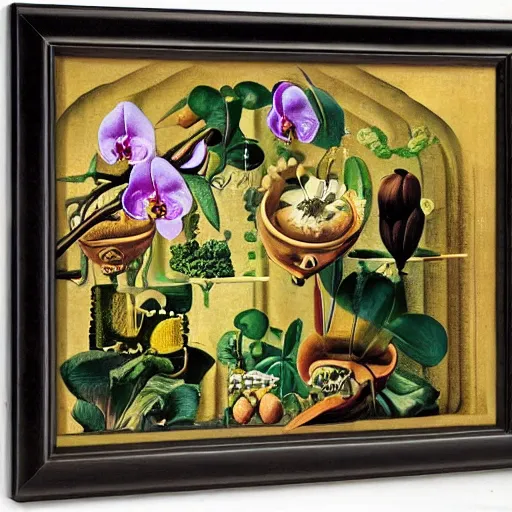 Image similar to infinite space on minestrone plants and orchids by cirico, salvador dali