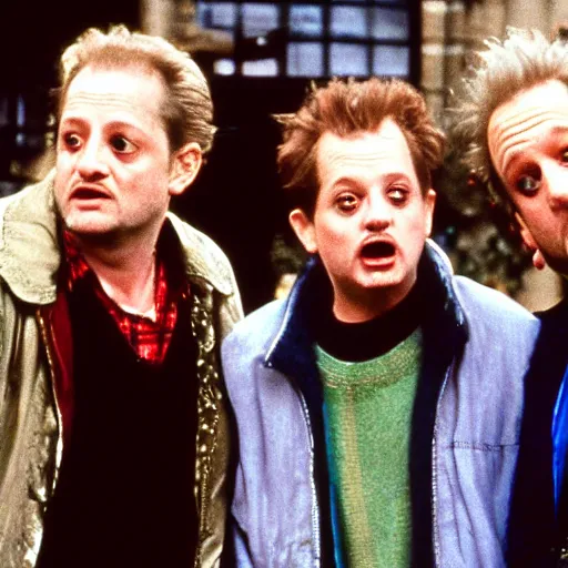 Image similar to Macaulay Caulkin, Joe Pesci and Daniel Stern on the set filming the newest Home Alone movie.