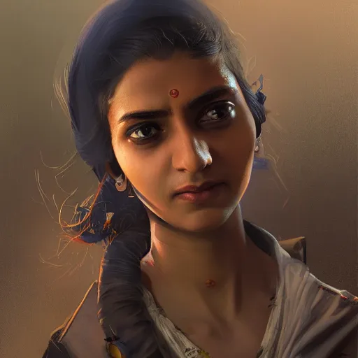 Prompt: Anxious young female Indian Doctor catching a flight, by Cedric Peyravernay, highly detailed, excellent composition, cinematic concept art, dramatic lighting, trending on ArtStation