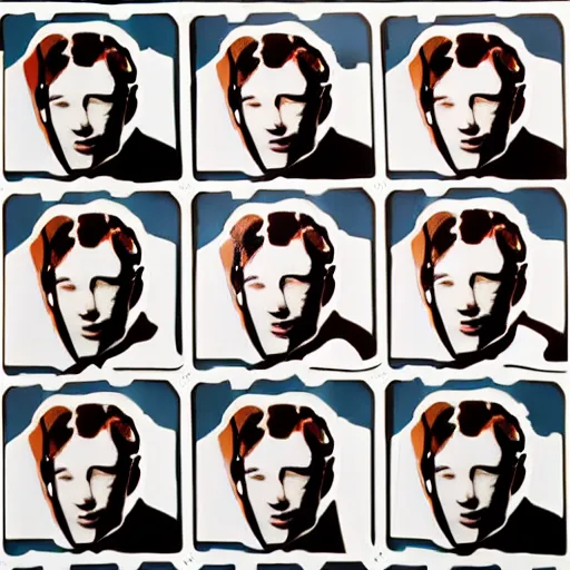 Image similar to vladimir zelenskiy. face like in his photographs. intricate sticker design by andy warhol