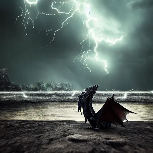 Image similar to dark dragon in a thunderstorm, epic scene, cinematic, ultra photorealistic, 8k,