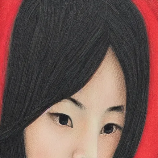 Image similar to beautiful portrait of a young Asian woman, details, elegant, photo realistic, centred, symmetrical