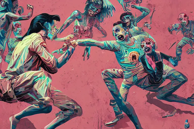 Image similar to zombies having a fight, tristan eaton, victo ngai, artgerm, rhads, ross draws