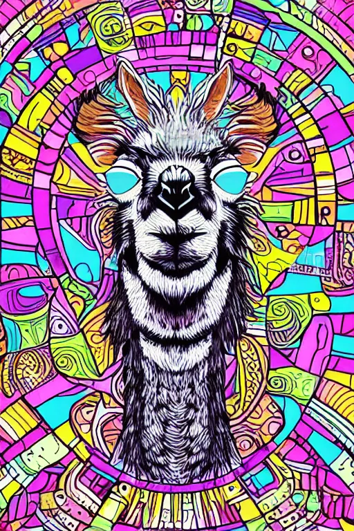 Image similar to Portrait of cute llama, sticker, andromorphic, colorful, illustration, highly detailed, simple, smooth and clean vector curves, no jagged lines, vector art, smooth