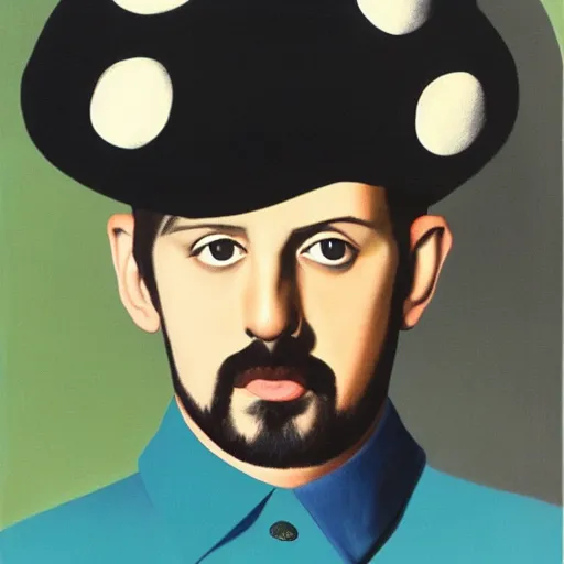 Image similar to painting of a young ringo starr by rene magritte, hd, 4 k, detailed, award winning