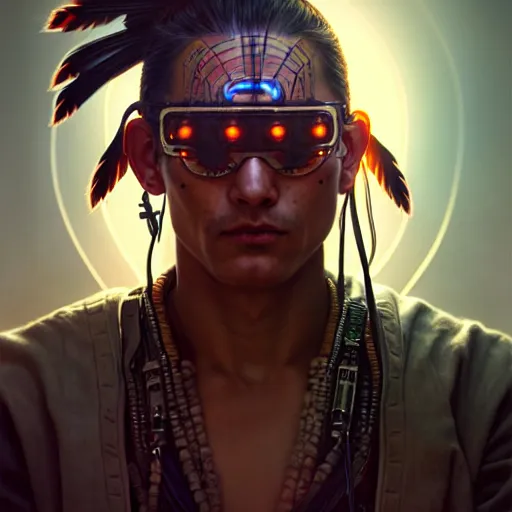 Prompt: portrait painting of a cyberpunk native american street samurai with pointy ears, ultra realistic, concept art, intricate details, eerie, highly detailed, photorealistic, octane render, 8 k, unreal engine. art by artgerm and greg rutkowski and charlie bowater and magali villeneuve and alphonse mucha