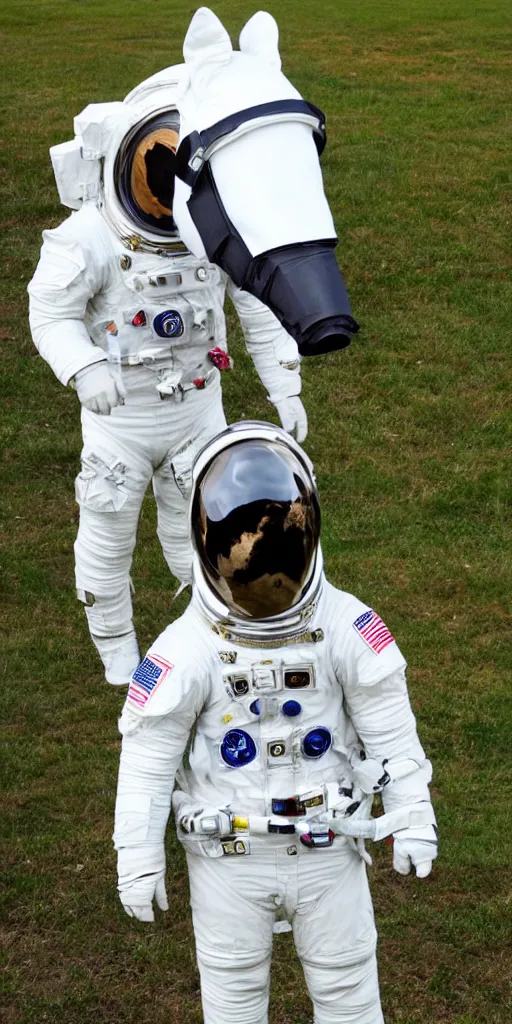 Image similar to astronaut wearing horse head mask