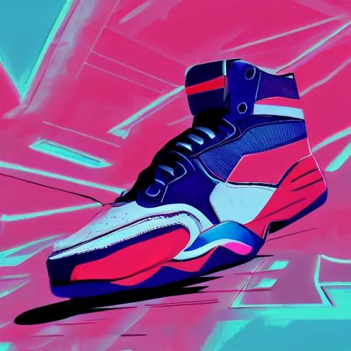 Image similar to basketball sneaker concept art, retrowave, sharp focus, illustration, concept art by tooth wu