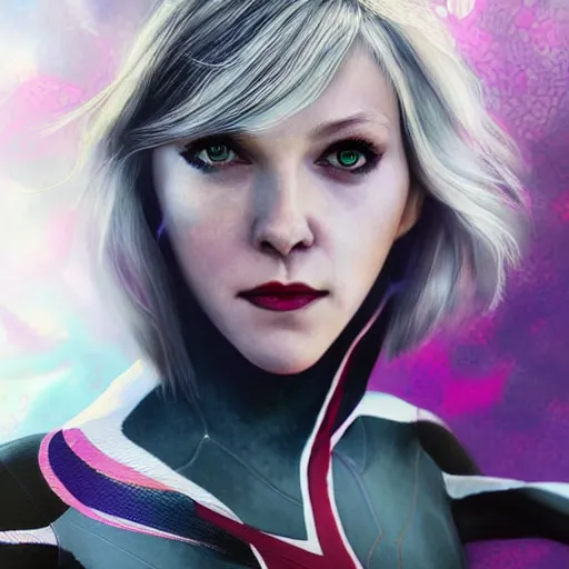 Prompt: young michellepfeiffer as spider - gwen, fantasy, intricate, elegant, highly detailed, digital painting, artstation, concept art, smooth, sharp focus, contemporary fashion shoot, by edward robert hughes, annie leibovitz and steve mccurry, david lazar, jimmy nelsson, extremely detailed, hyperrealistic, perfect face, octane render