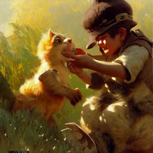 Prompt: cute animal playing game, highly detailed painting by gaston bussiere, craig mullins, j. c. leyendecker, 8 k